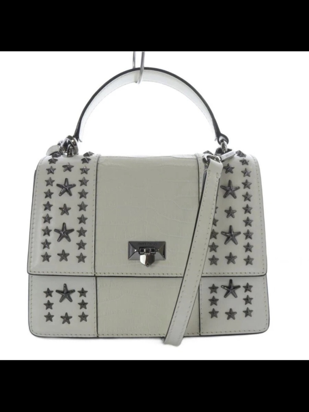 Jimmy Choo White Star-Studded Top Handle Satchel